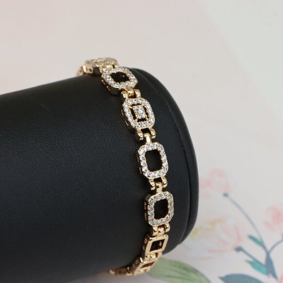 "Elegant Rose Gold Bracelet with Paved Square Links, 7.5 Inch, XPBL0896 - Picture 2 of 12